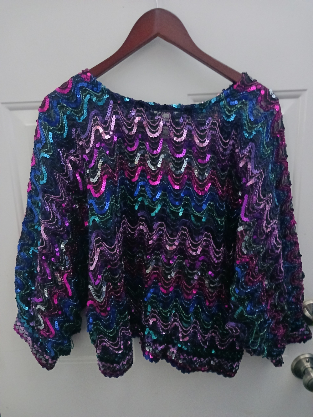 Vintage Women's Multicolor Sequin Wave-Pattern Top